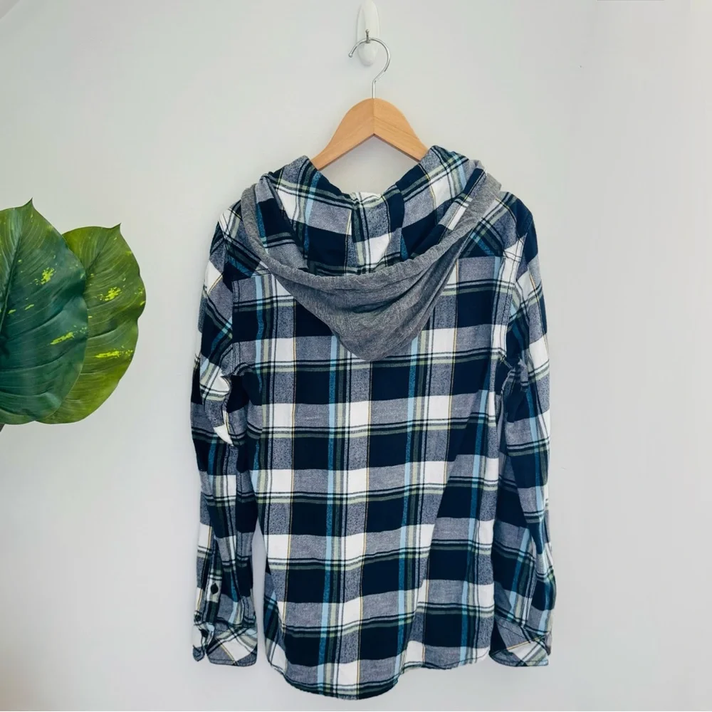 SIMONS | Plaid Button Up Hoodie 100% Cotton Size Small - Picture 3 of 5